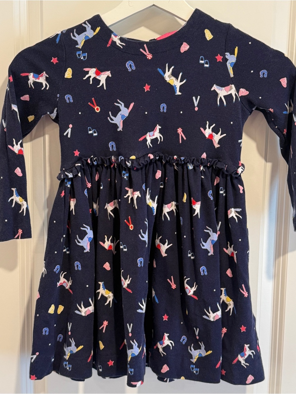 Joules Navy Horse & Star Print Long-Sleeve Dress
